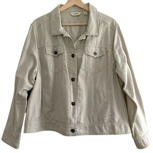 LL Bean Linen Cotton Jacket Tan Khaki Shacket Safari Button Up Lagenlook XLP